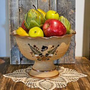 Handcrafted Netzi Mexico Pedestal Fruit Bowl with Bird Floral Designs - Cozumel